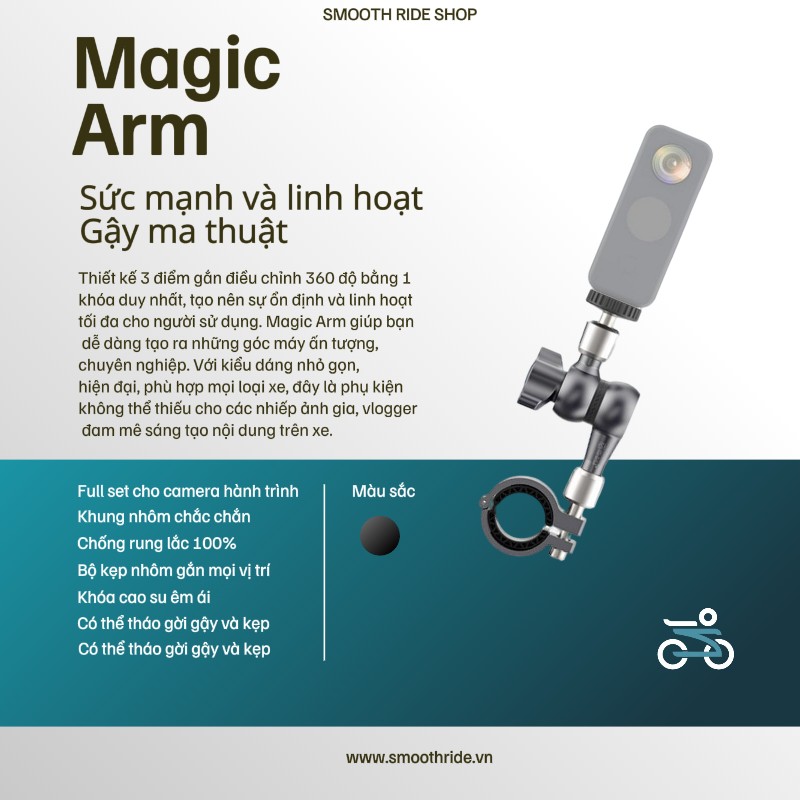Khớp nối Magic Arm SMNU gắn camera insta360, GoPro